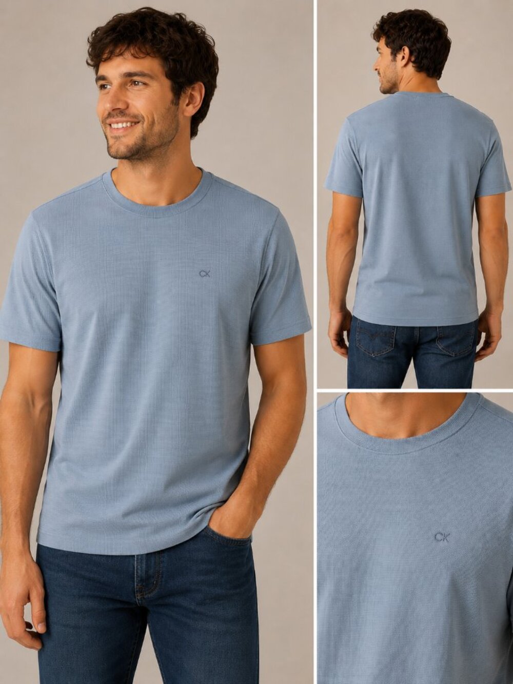 Calvin Klein Men’s Textured Short Sleeve T-Shirt Blue Gray Size Small